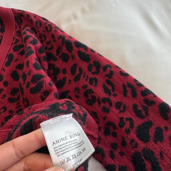 Anine Bing Justine Oversized Cardigan Cotton Size XS Red Leopard - Picture 5 of 7